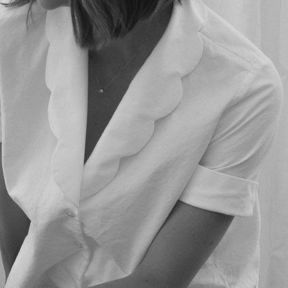 Women's Scalloped Collar Button-Down Shirt in White - Picture 5 of 11